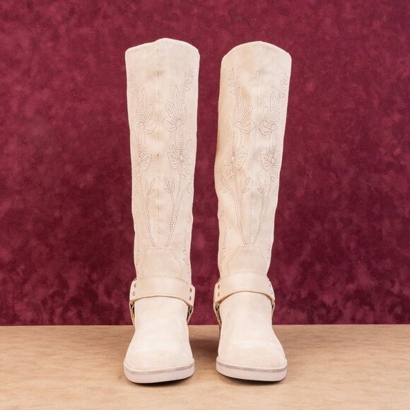 Lucky Brand Women Kujon Beige Suede Harness Riding Moto Tall Boots 5.5US EUR36 - Picture 4 of 10